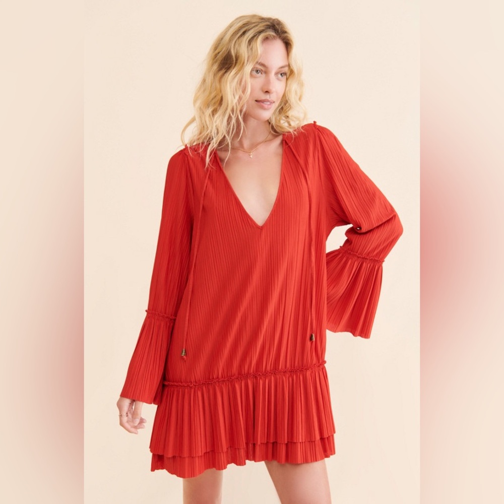 Free People Can’t Help It Mini Red Pleated Dress